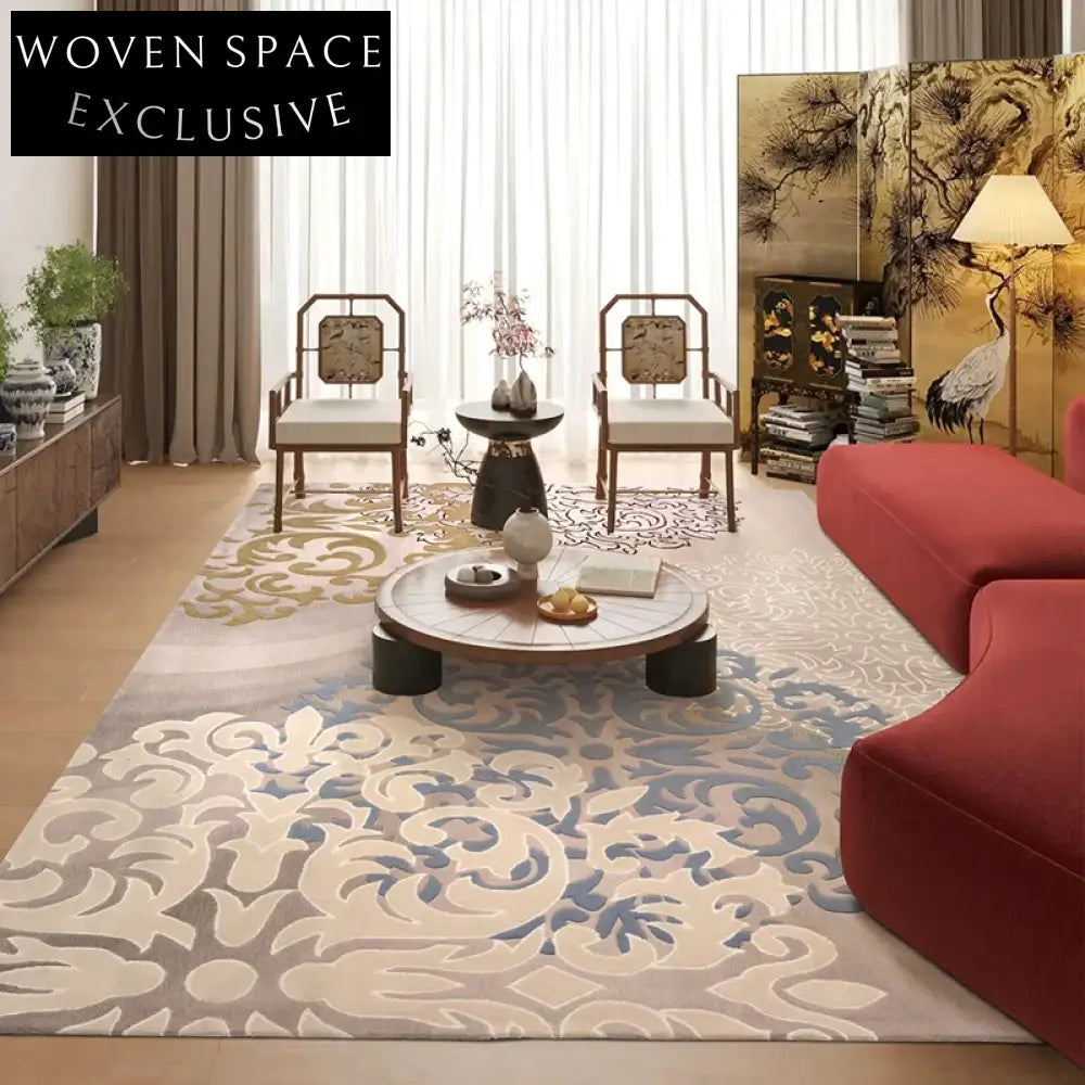 Luxury Custom Wool Area Rug for Living Room - Elegant Floral Design