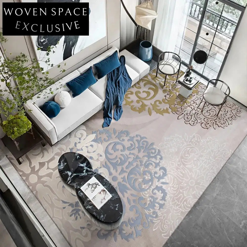 Luxury Custom Wool Area Rug for Living Room - Elegant Floral Design