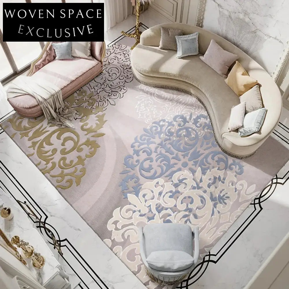 Luxury Custom Wool Area Rug for Living Room - Elegant Floral Design