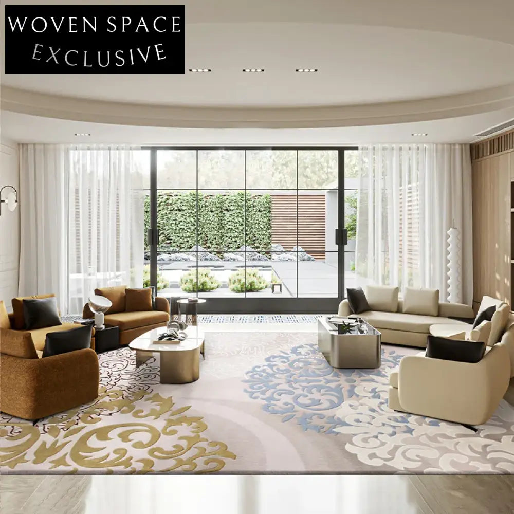 Luxury Custom Wool Area Rug for Living Room - Elegant Floral Design