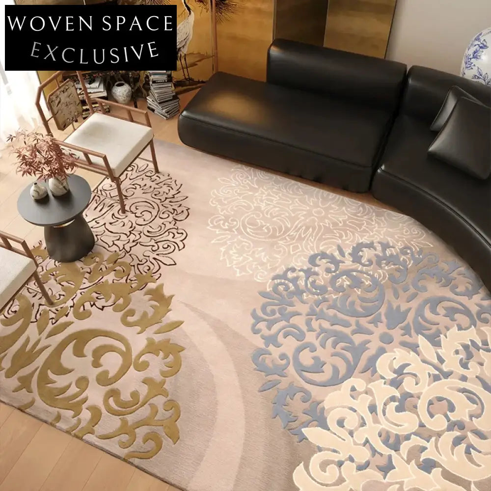 Luxury Custom Wool Area Rug for Living Room - Elegant Floral Design