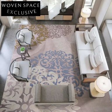 Luxury Custom Wool Area Rug for Living Room - Elegant Floral Design