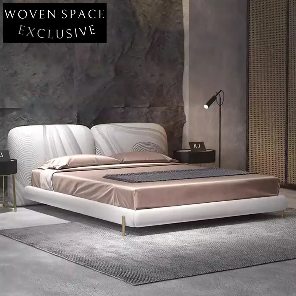 Luxury Designer Leather Soft King Size Bed Frame with Padded Headboard