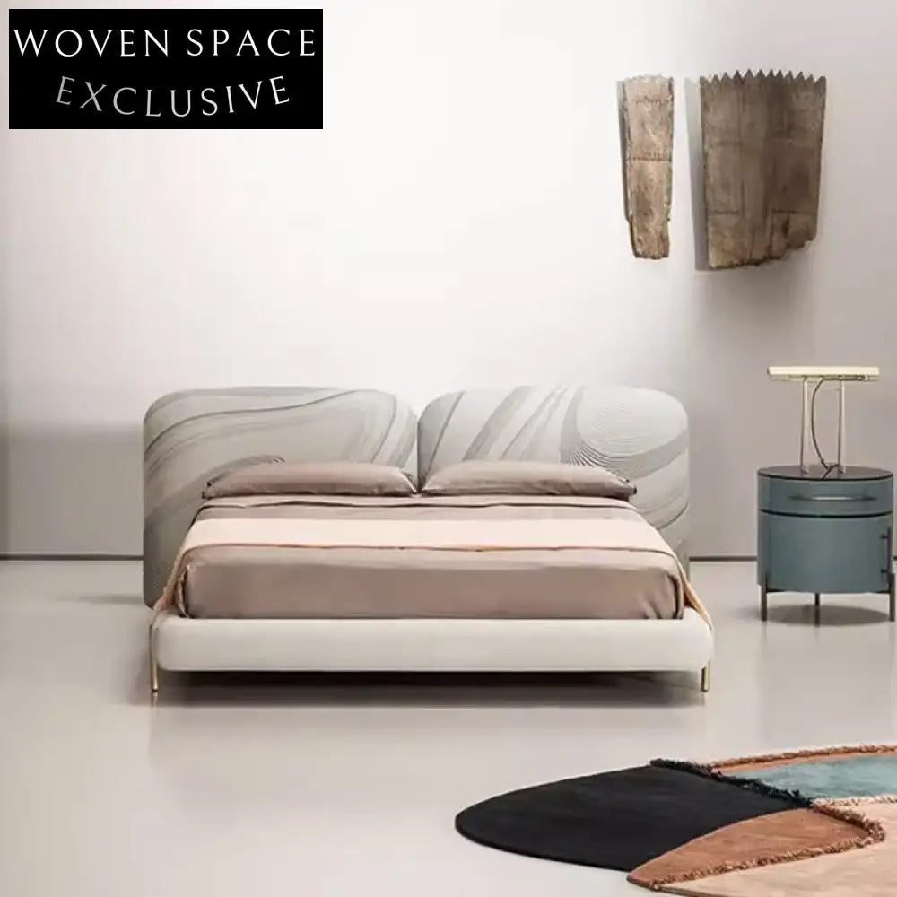 Luxury Designer Leather Soft King Size Bed Frame with Padded Headboard