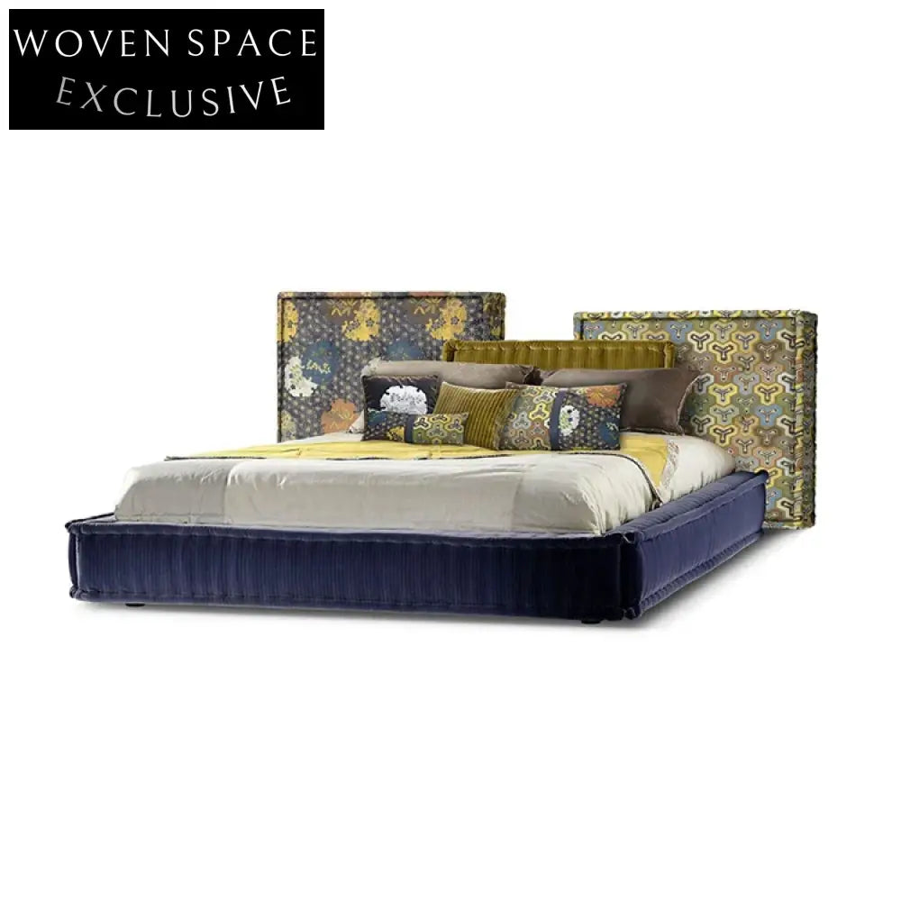 Luxury Designer Modern Soft Fabric Bed Frame with Tall Headboard