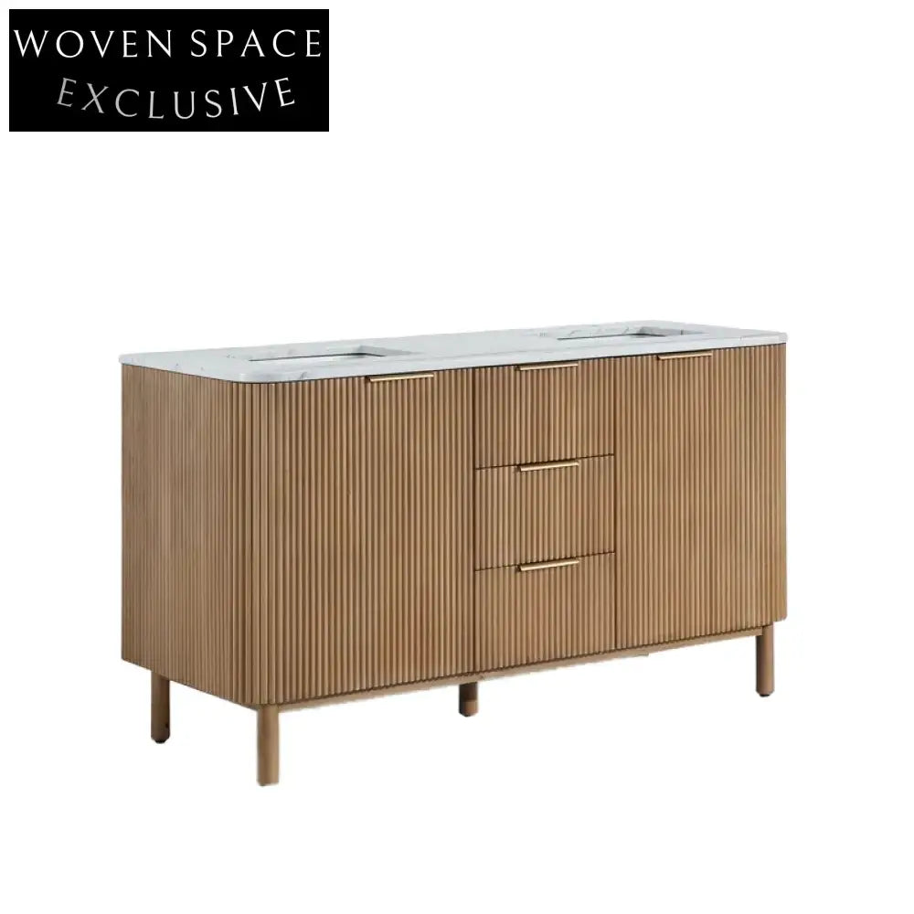 Luxury Double Sink Bathroom Vanity with Carrara Marble Top & Soft-Close Drawers