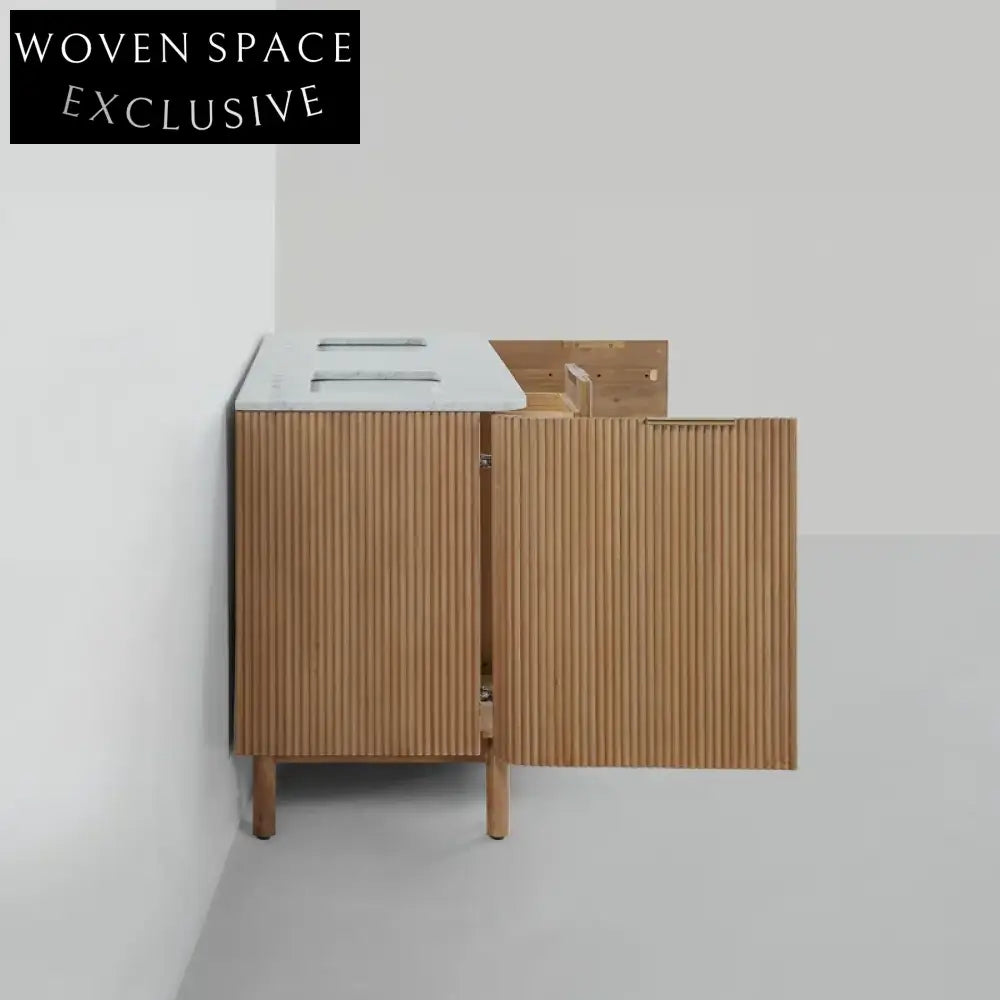 Luxury Double Sink Bathroom Vanity with Carrara Marble Top & Soft-Close Drawers