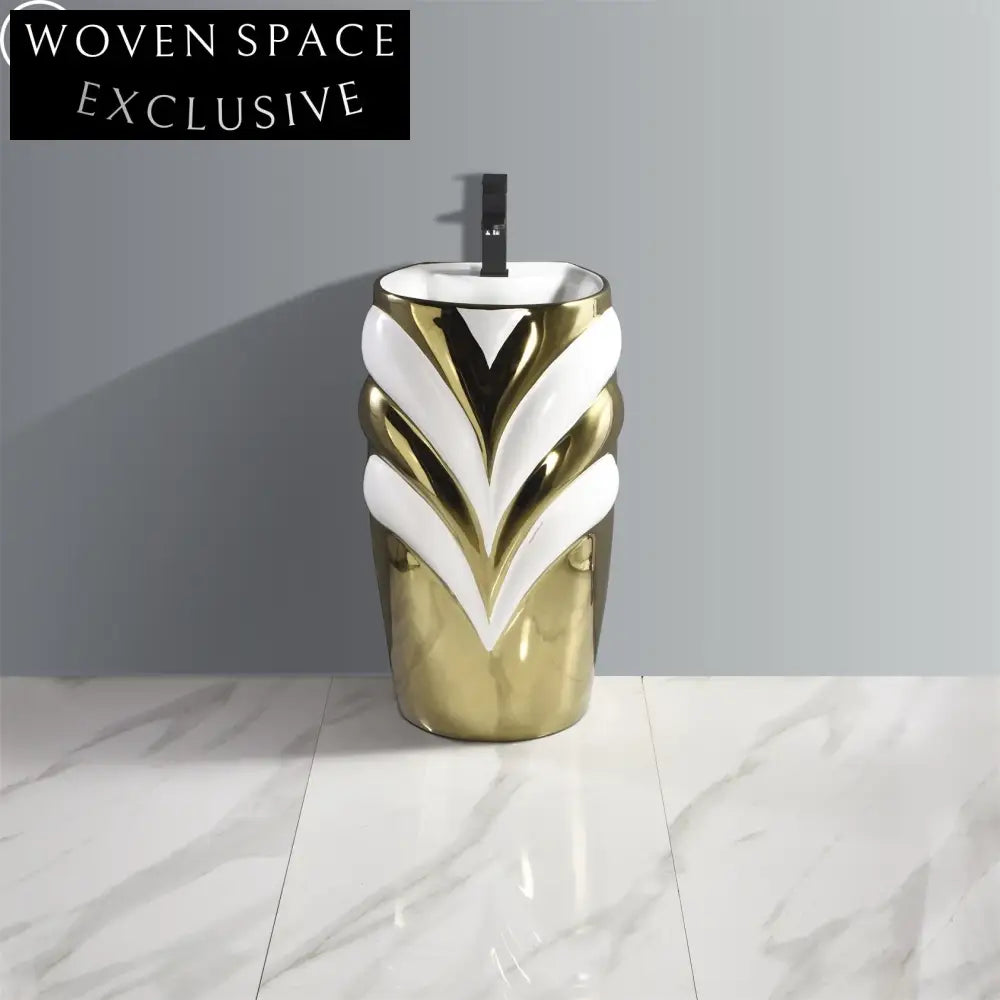 Luxury Electroplated Ceramic Pedestal Basin Bathroom Sink - Modern Freestanding Washstand