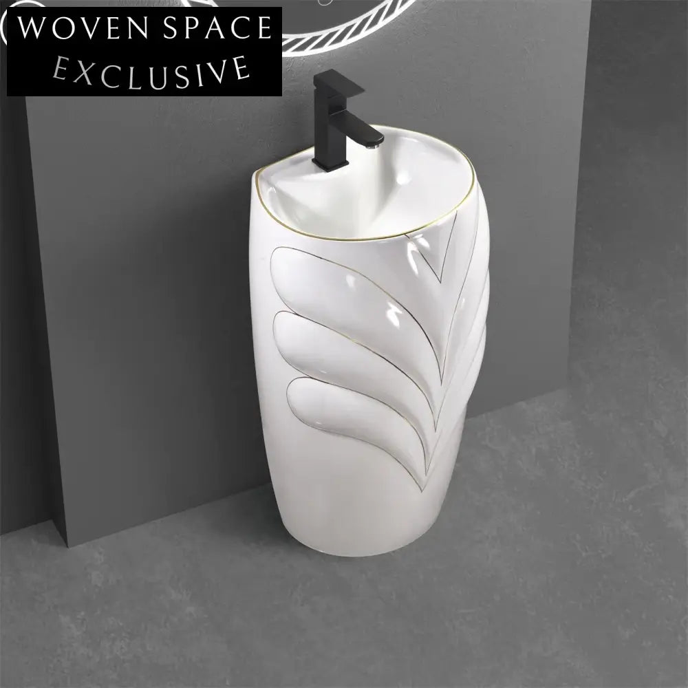Luxury Electroplated Ceramic Pedestal Basin Bathroom Sink - Modern Freestanding Washstand