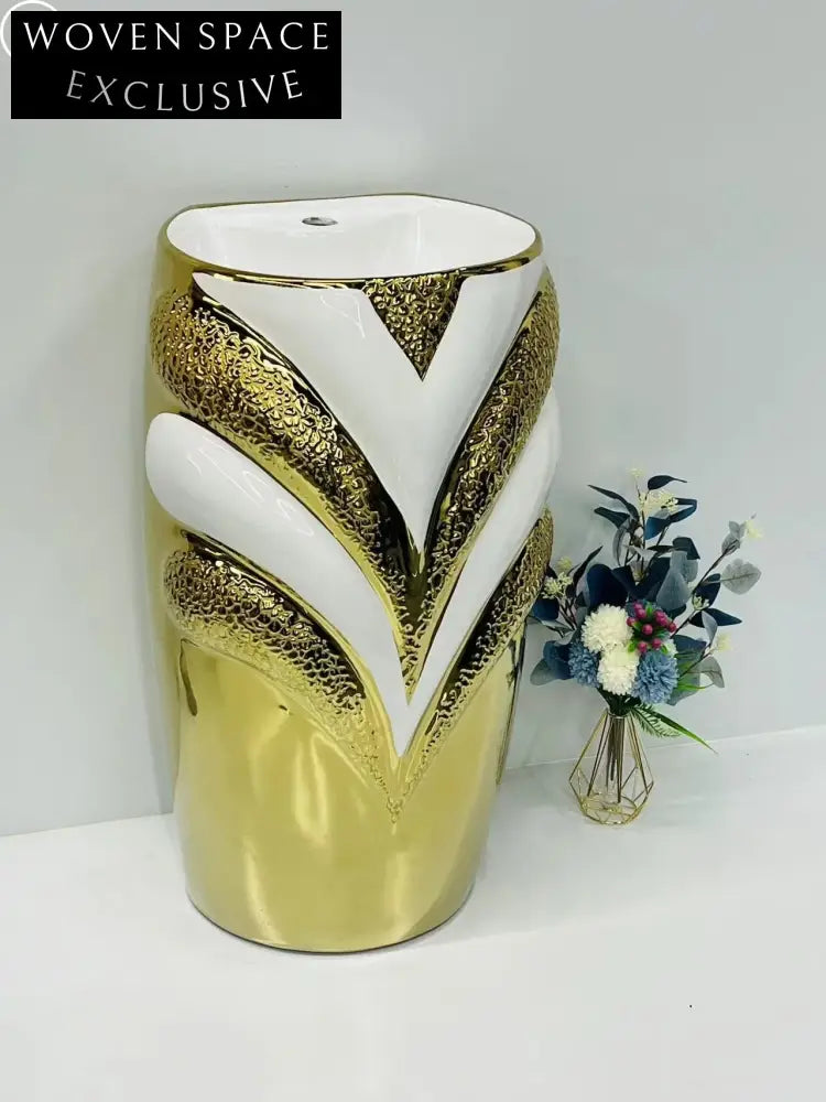 Luxury Electroplated Ceramic Pedestal Basin Bathroom Sink - Modern Freestanding Washstand