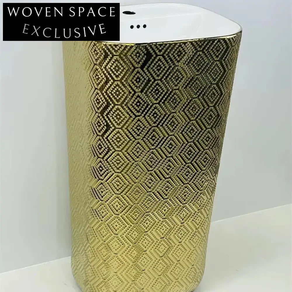 Luxury Electroplated Gold Pedestal Art Basin Freestanding Modern Bathroom Sink