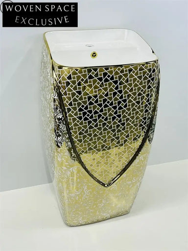 Luxury Electroplated Gold Pedestal Art Basin Freestanding Modern Bathroom Sink