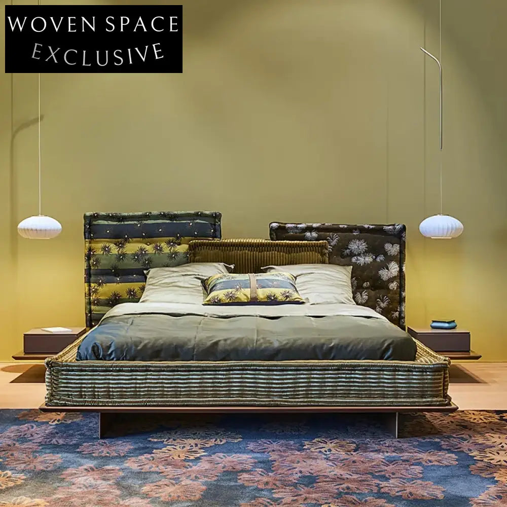 Luxury Fabric Upholstered King Size Bed Frame with Integrated Nightstand for Modern Bedroom