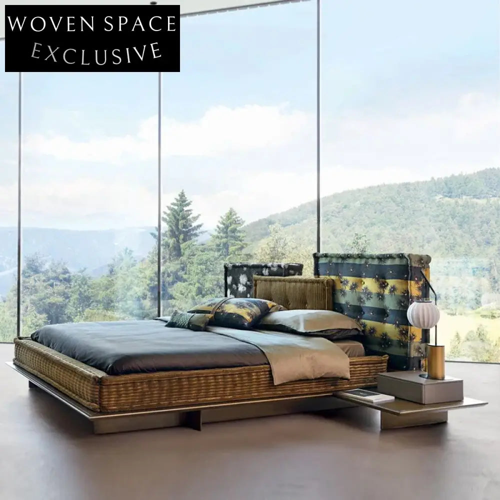 Luxury Fabric Upholstered King Size Bed Frame with Integrated Nightstand for Modern Bedroom