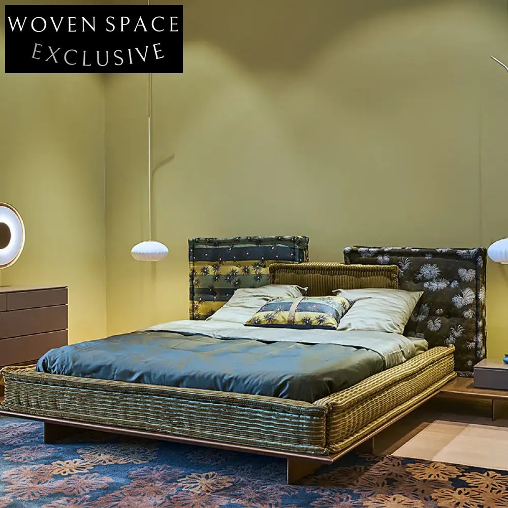 Luxury Fabric Upholstered King Size Bed Frame with Integrated Nightstand for Modern Bedroom