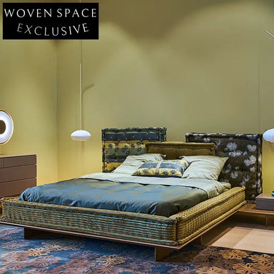 Luxury Fabric Upholstered King Size Bed Frame with Integrated Nightstand for Modern Bedroom