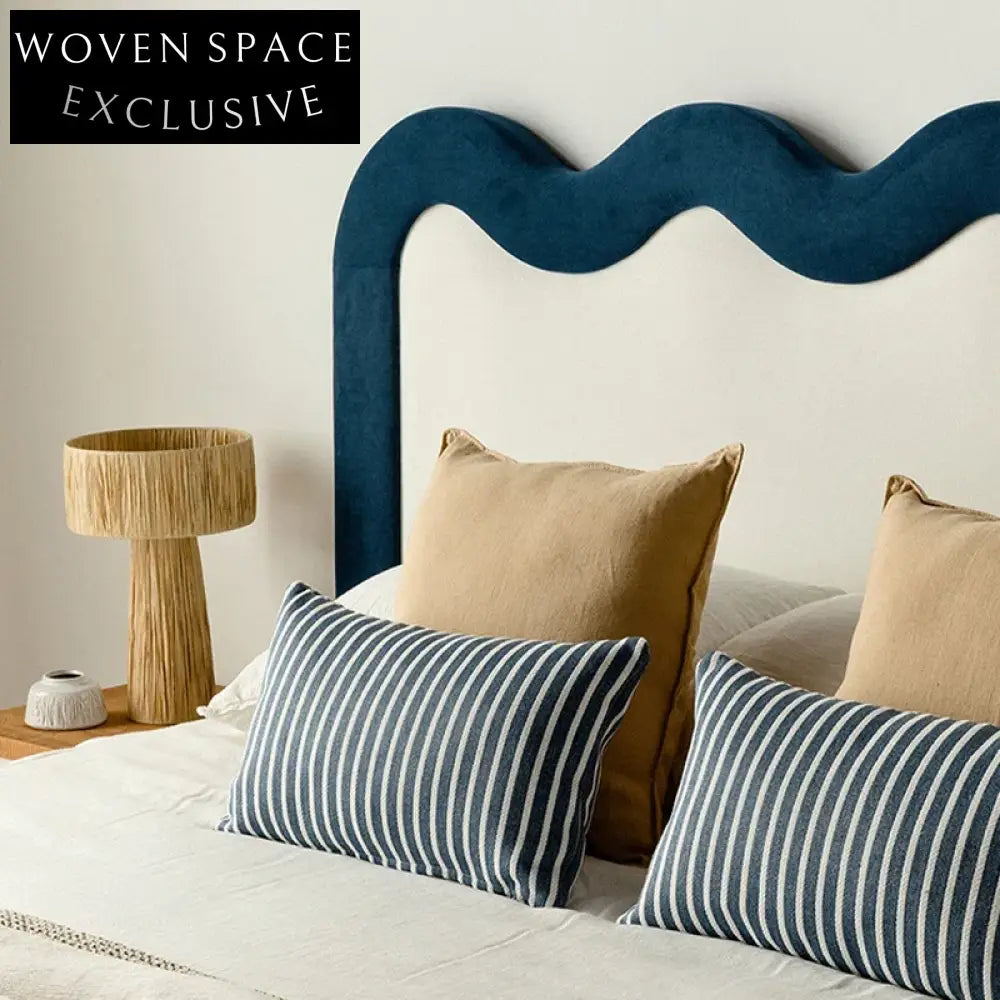 Luxury Fabric Upholstered Modern King Queen Bed Frame with Cambered Headboard