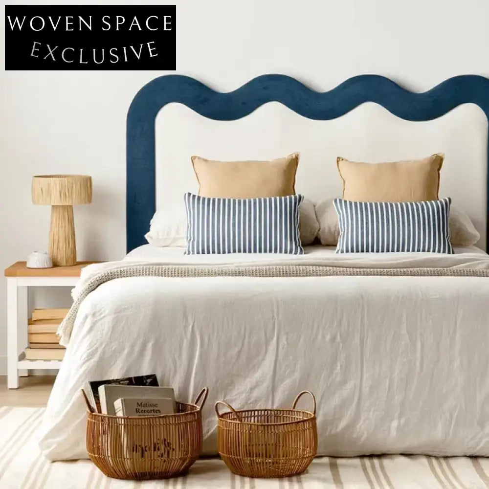 Luxury Fabric Upholstered Modern King Queen Bed Frame with Cambered Headboard