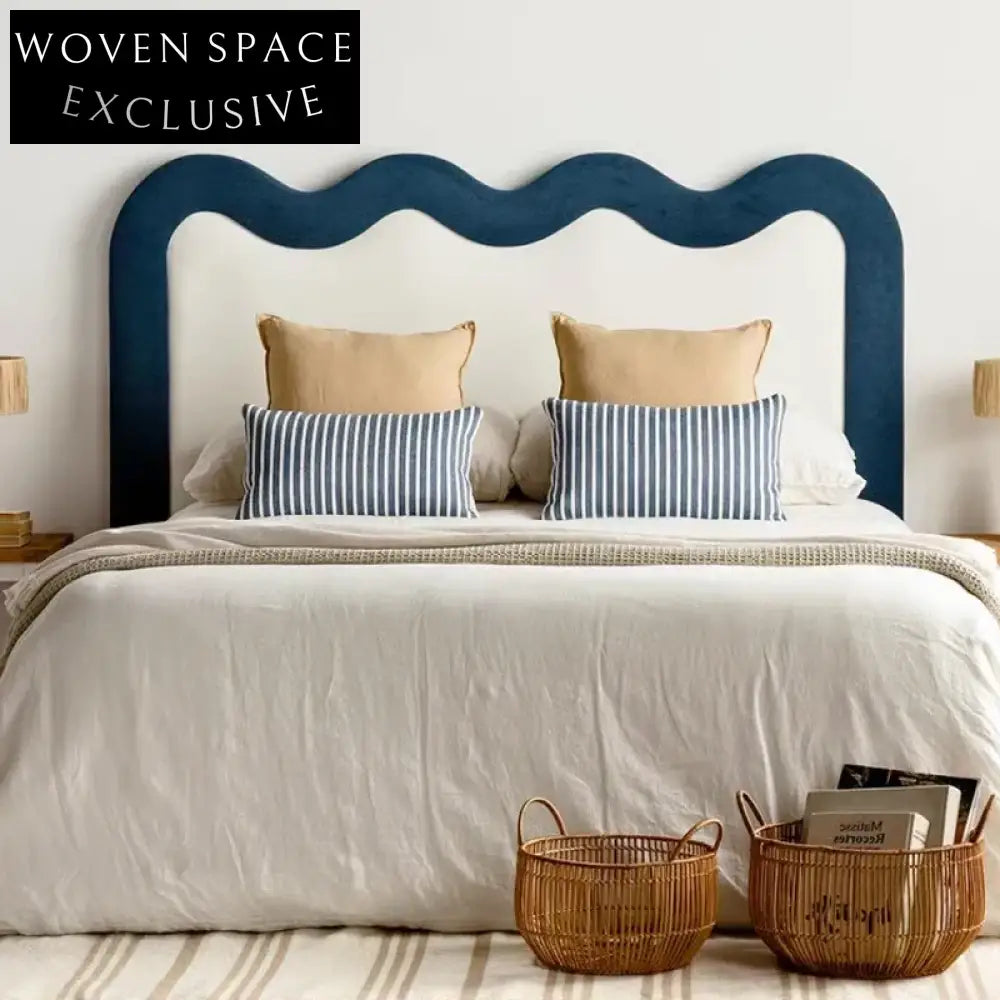 Luxury Fabric Upholstered Modern King Queen Bed Frame with Cambered Headboard