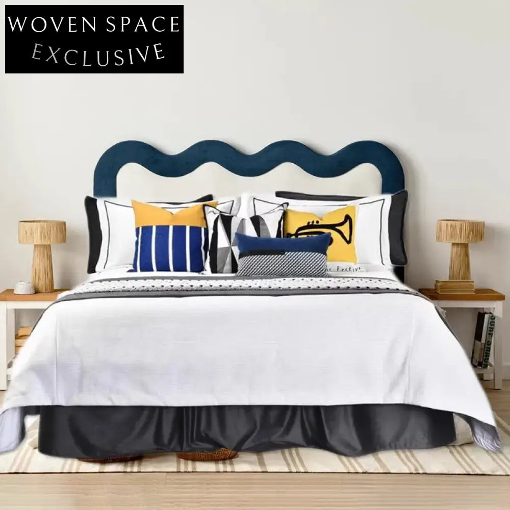 Luxury Fabric Upholstered Modern King Queen Bed Frame with Cambered Headboard