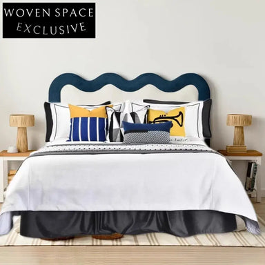 Luxury Fabric Upholstered Modern King Queen Bed Frame with Cambered Headboard