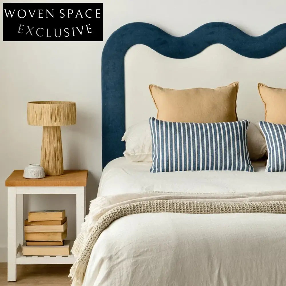 Luxury Fabric Upholstered Modern King Queen Bed Frame with Cambered Headboard