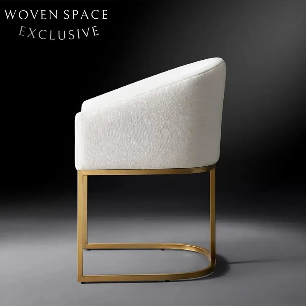 Luxury Fabric Upholstered Stainless Steel Round Dining Chair Armchair