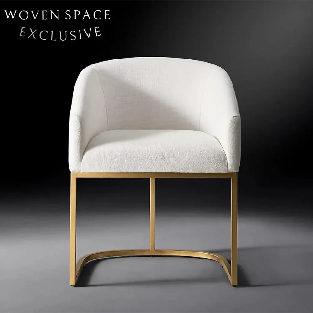 Luxury Fabric Upholstered Stainless Steel Round Dining Chair Armchair