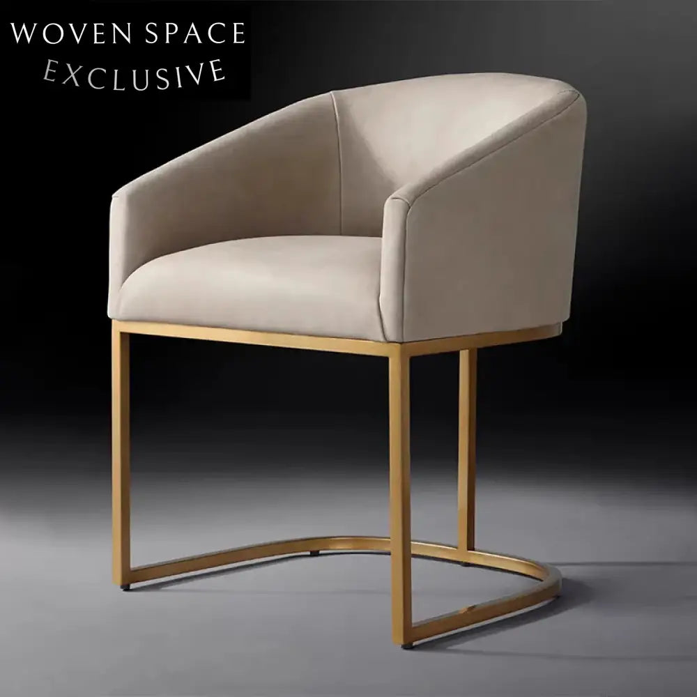 Luxury Fabric Upholstered Stainless Steel Round Dining Chair Armchair