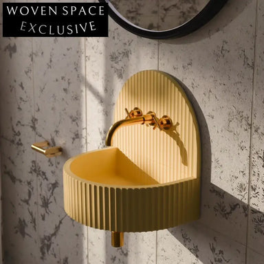 Luxury Fluted Artificial Stone Wall Hung Modern Bathroom Wash Basin