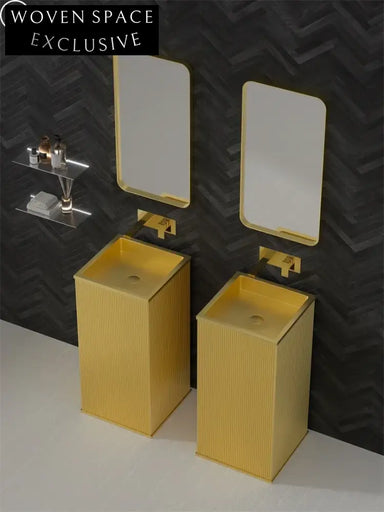 Luxury Fluted Stainless Steel Freestanding Bathroom Sink - Modern Rectangle Floor Mounted