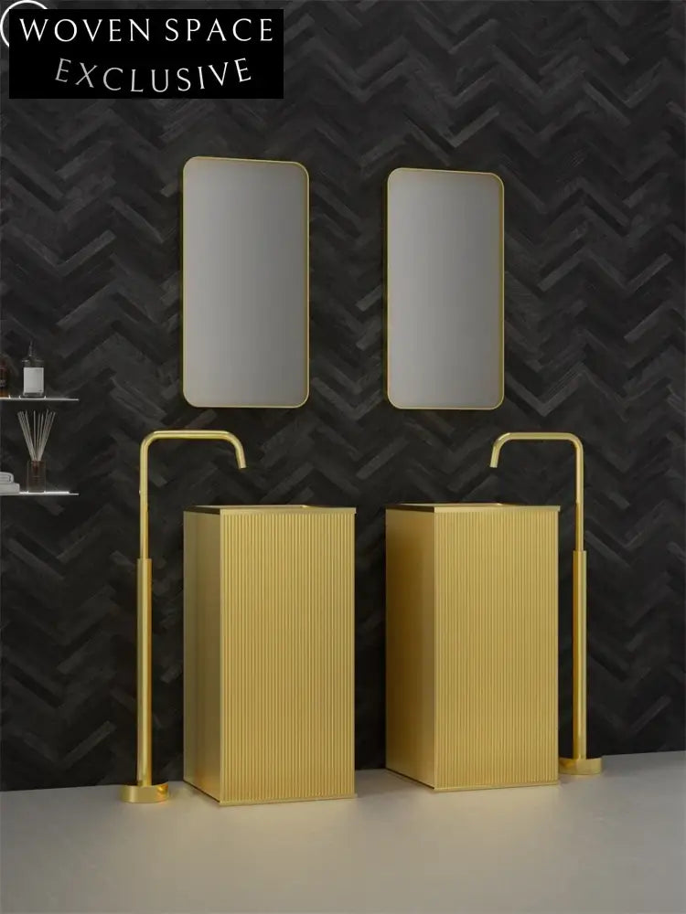 Luxury Fluted Stainless Steel Freestanding Bathroom Sink - Modern Rectangle Floor Mounted