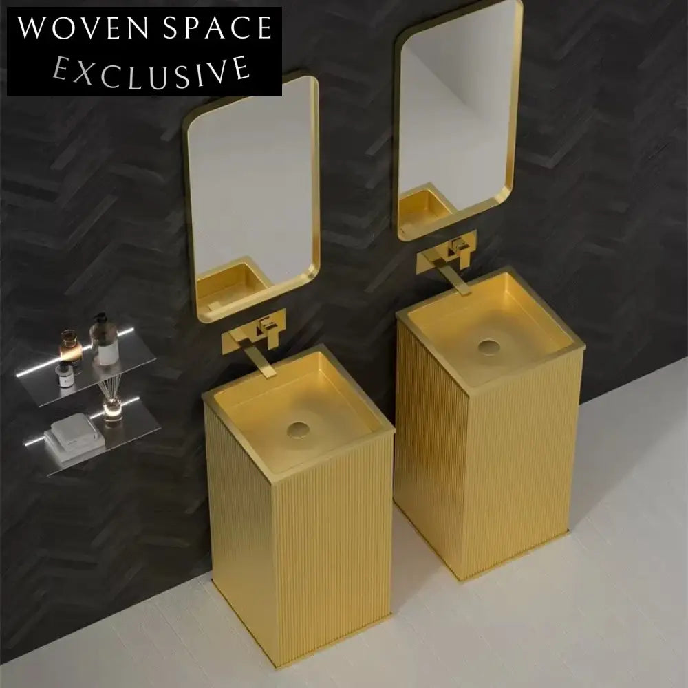 Luxury Fluted Stainless Steel Freestanding Bathroom Sink - Modern Rectangle Floor Mounted