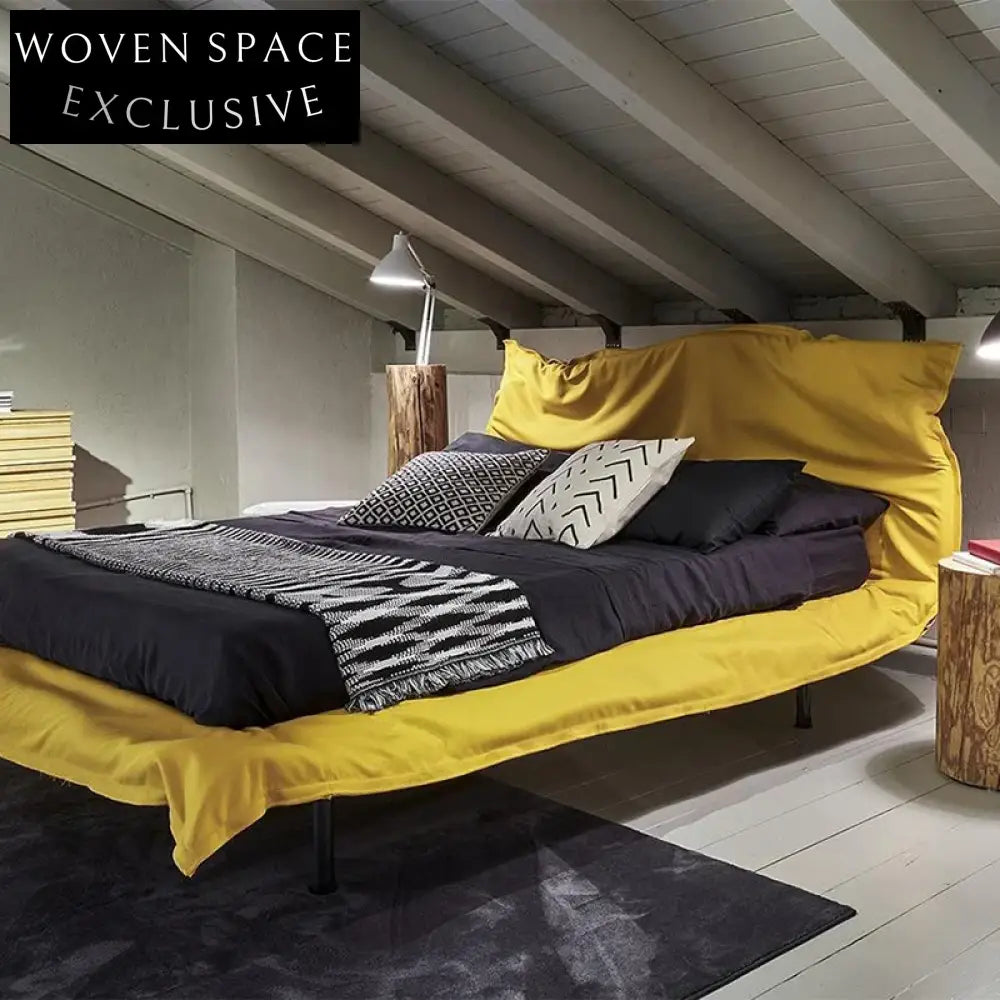 Luxury Folding King Size Suede Fabric Double Bed for Modern Bedroom Living