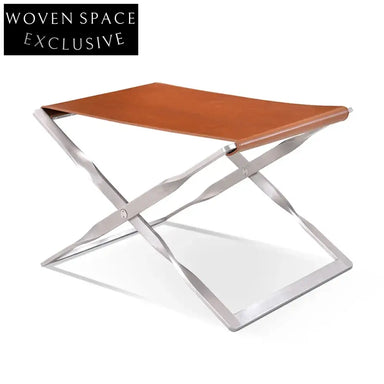 Luxury Folding Leather Ottoman Chair with Metal Legs for Space Saving Leisure