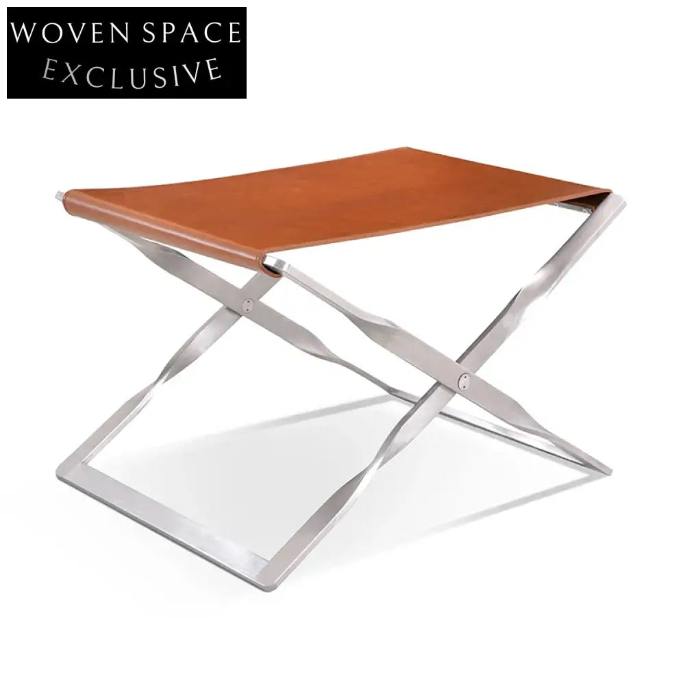 Luxury Folding Leather Ottoman Chair with Metal Legs for Space Saving Leisure