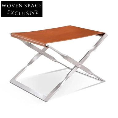 Luxury Folding Leather Ottoman Chair with Metal Legs for Space Saving Leisure