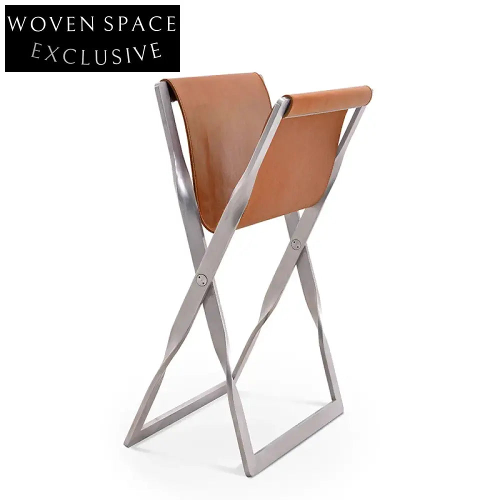 Luxury Folding Leather Ottoman Chair with Metal Legs for Space Saving Leisure