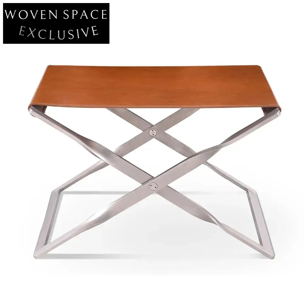 Luxury Folding Leather Ottoman Chair with Metal Legs for Space Saving Leisure