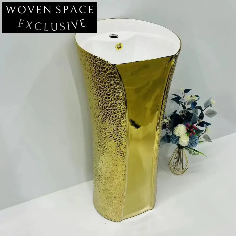 Luxury Freestanding Ceramic Pedestal Sink with Elegant Electroplated Finishes