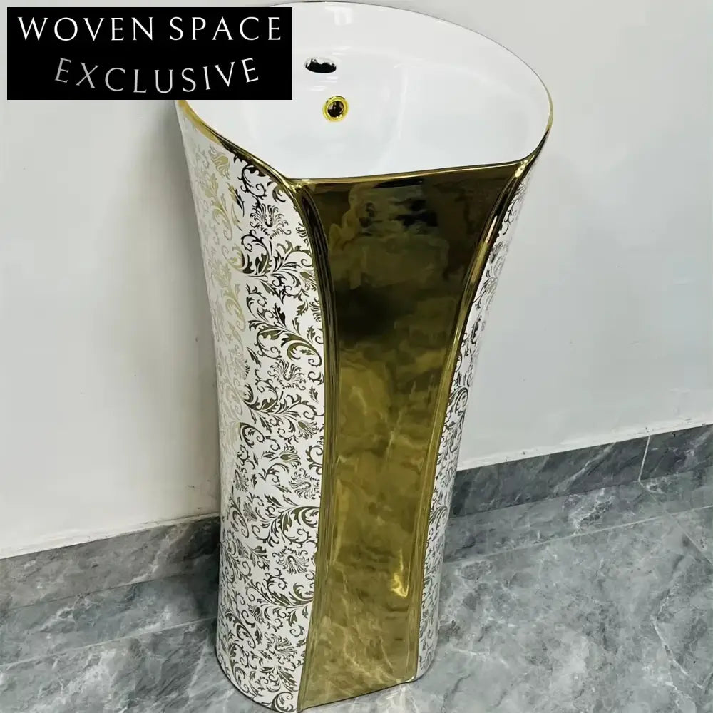 Luxury Freestanding Ceramic Pedestal Sink with Elegant Electroplated Finishes