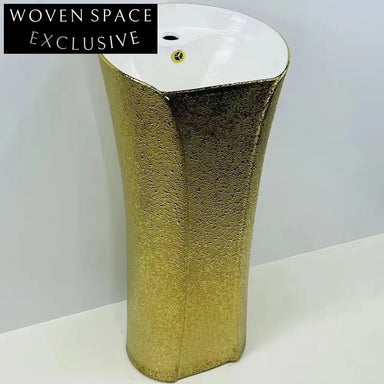 Luxury Freestanding Ceramic Pedestal Sink with Elegant Electroplated Finishes
