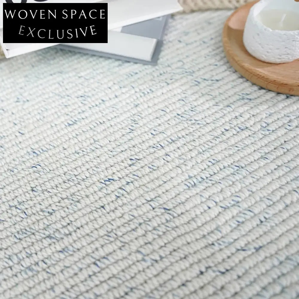 Luxury French Minimalist Wool Blue Area Rug for Living Room & Sofa