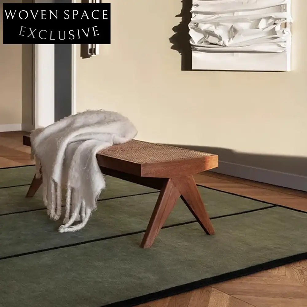 Luxury French Retro Green Handmade Area Rug for Living Room Bedroom Decor