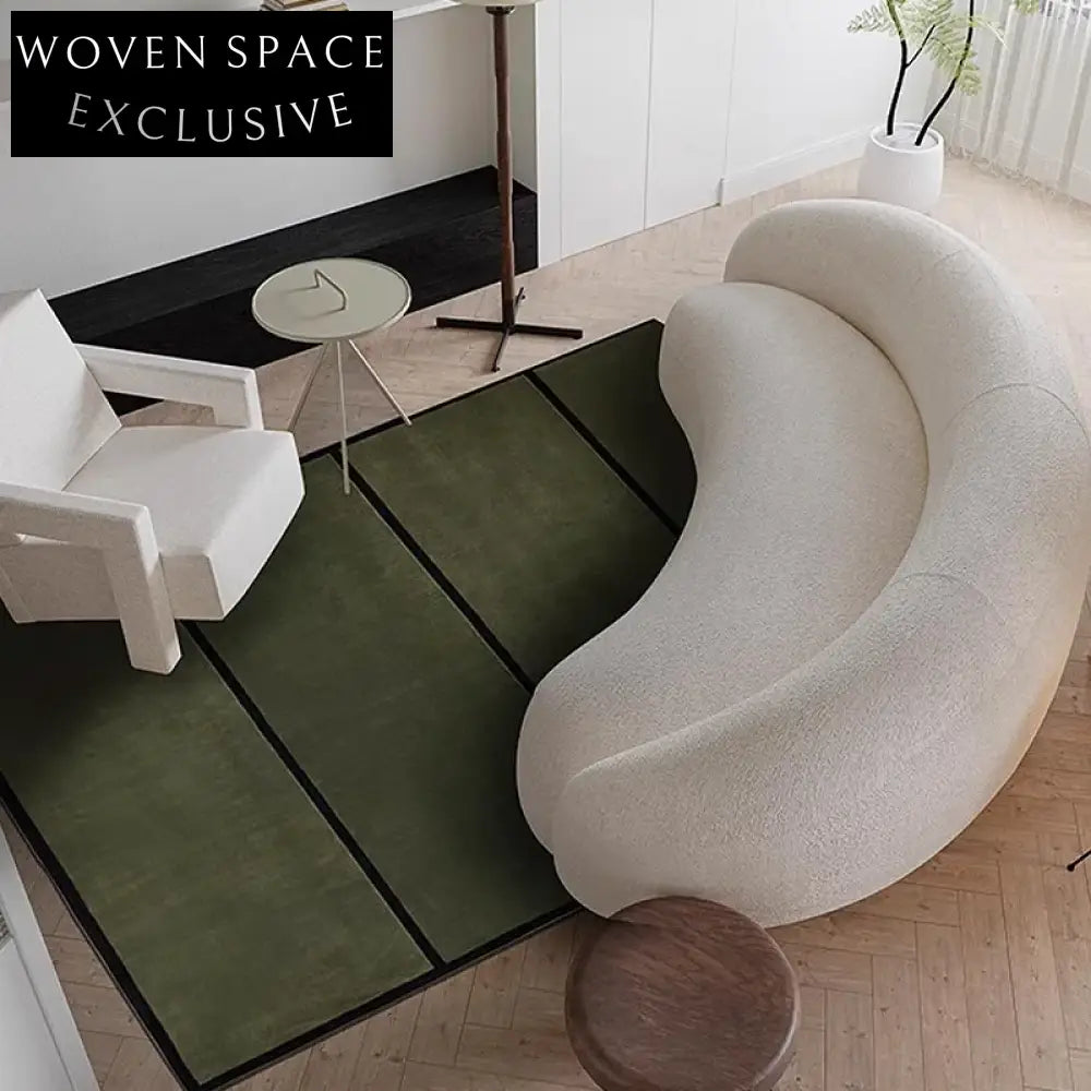 Luxury French Retro Green Handmade Area Rug for Living Room Bedroom Decor