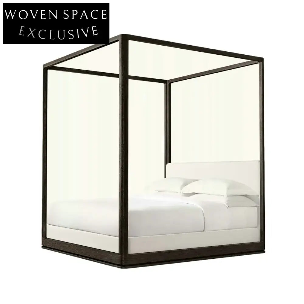 Luxury French Royal Farmhouse King Canopy Bed Frame - Black Velvet Bed