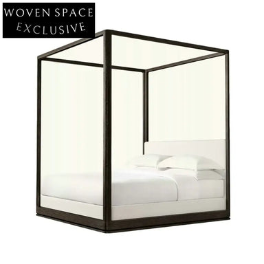 Luxury French Royal Farmhouse King Canopy Bed Frame - Black Velvet Bed