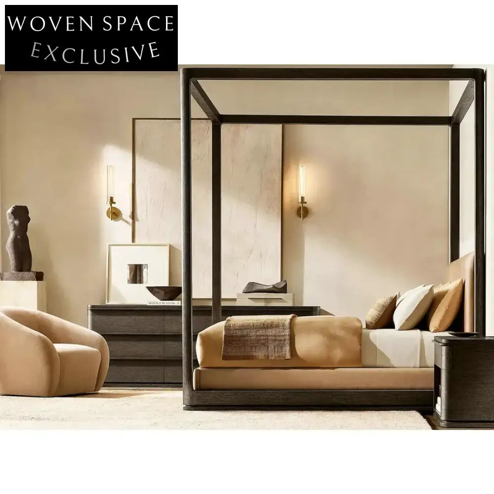 Luxury French Royal Farmhouse King Canopy Bed Frame - Black Velvet Bed