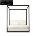Luxury French Royal Farmhouse King Canopy Bed Frame - Black Velvet Bed