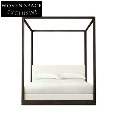 Luxury French Royal Farmhouse King Canopy Bed Frame - Black Velvet Bed